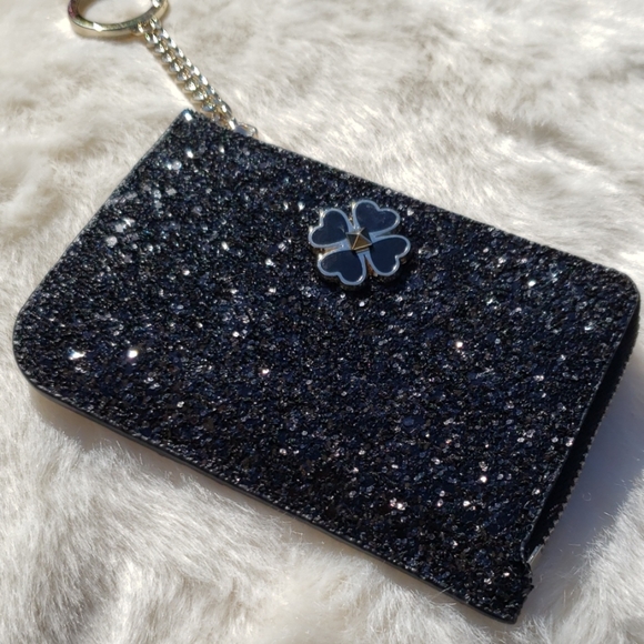 ♠️NWT ♠️BLACK KATE SPADE GLITTER WALLE KEYCHAIN - Picture 1 of 8